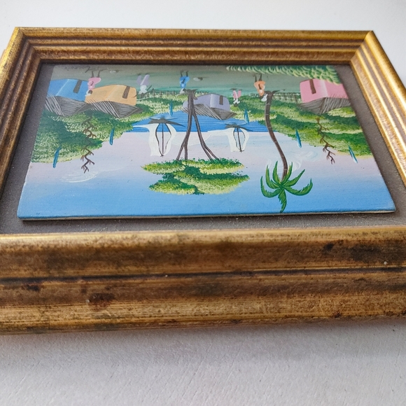 Village Painting from Haiti a colorful scene from 1988 sign Laeroix or Lacroix - Picture 5 of 10